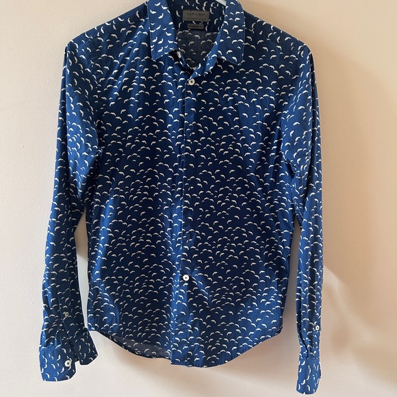 Zara sim fit Blue and White Casual Button Down Shirt - Picture 2 of 6